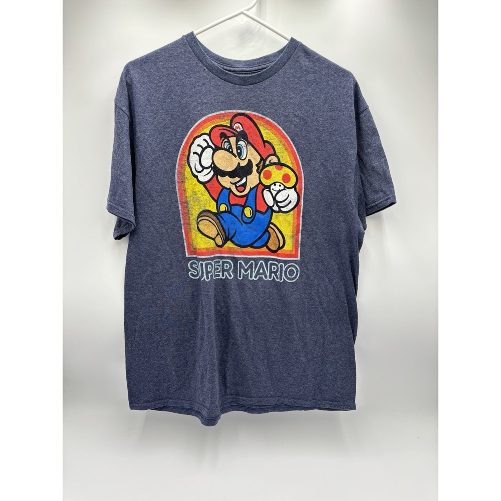 Super Mario Graphic T Shirt Mens Large Nintendo Retro Blue Heather Tee